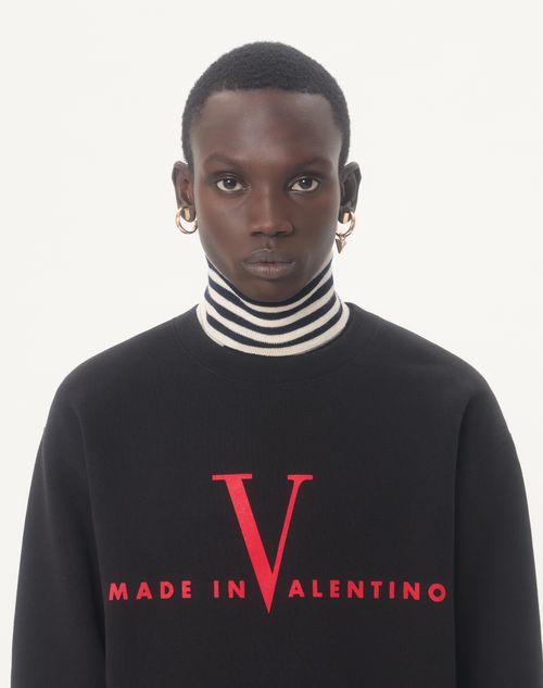Valentino - Valentino Cotton Crewneck Sweatshirt With Made In Valentino Print - Black/red - Man - T-shirts And Sweatshirts